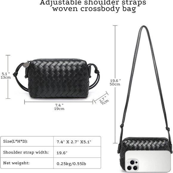 Versatile Mini Crossbody Camera Bag - Stylish Woven Design, Black Vegan Leather - Picture 5 of 8